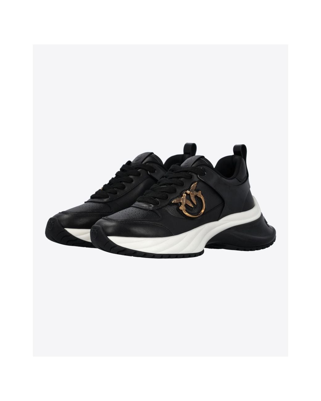 Pinko Black Logo Plaque Round Toe Sneakers