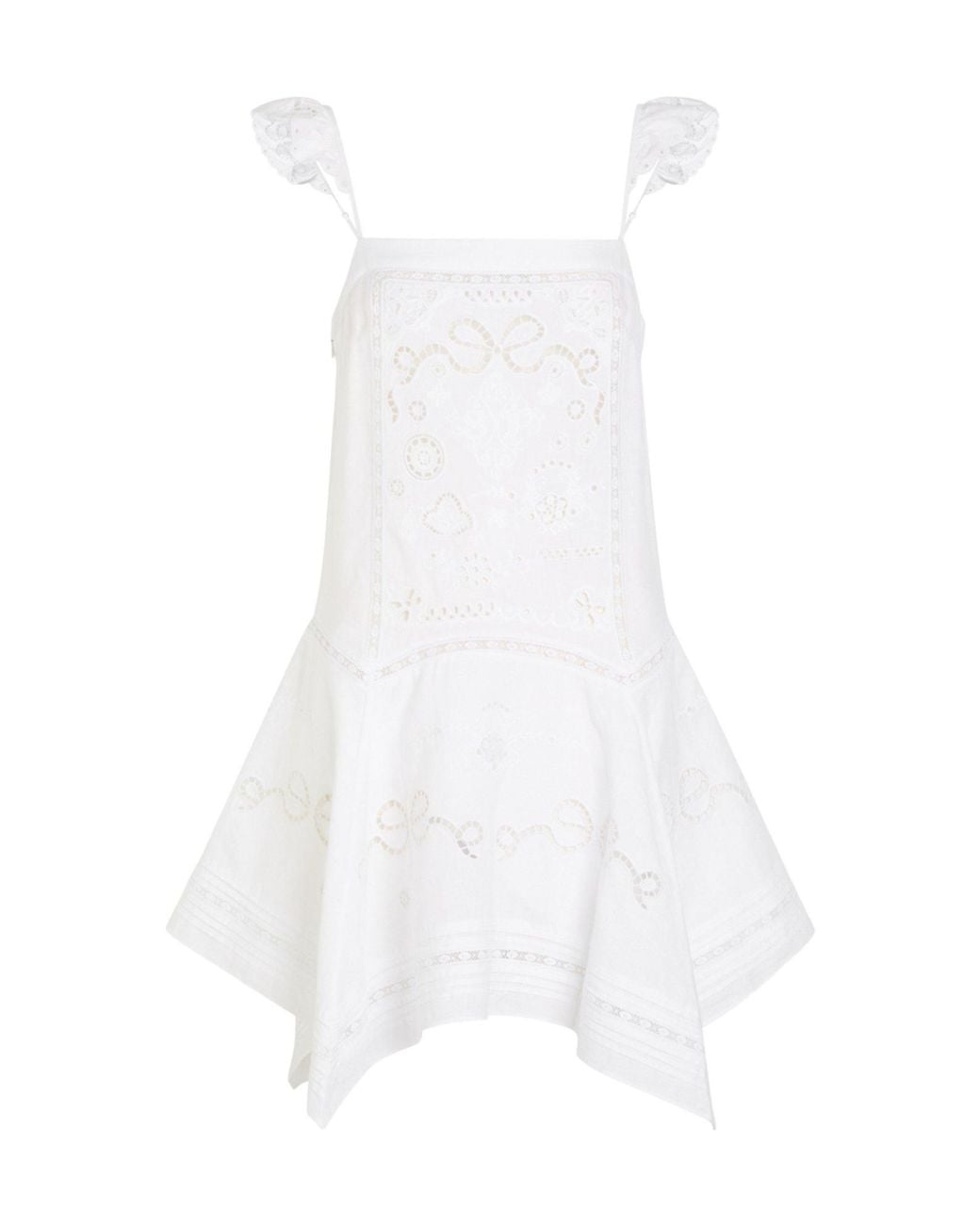 Self-Portrait White Square Neck Ruffle Shoulder Dress