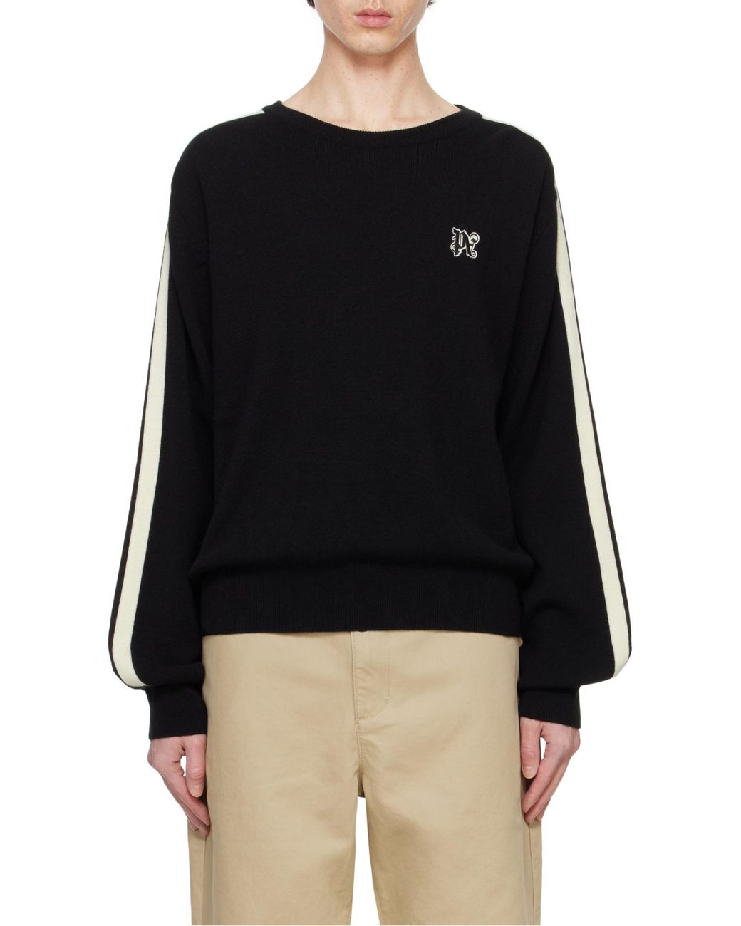 Palm Angels Black Monogram Embroidered Knitted Jumper for men