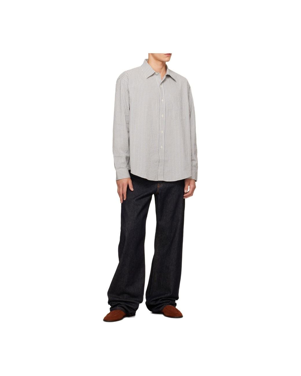 mfpen Gray Executive Check-Pattern Shirt for men