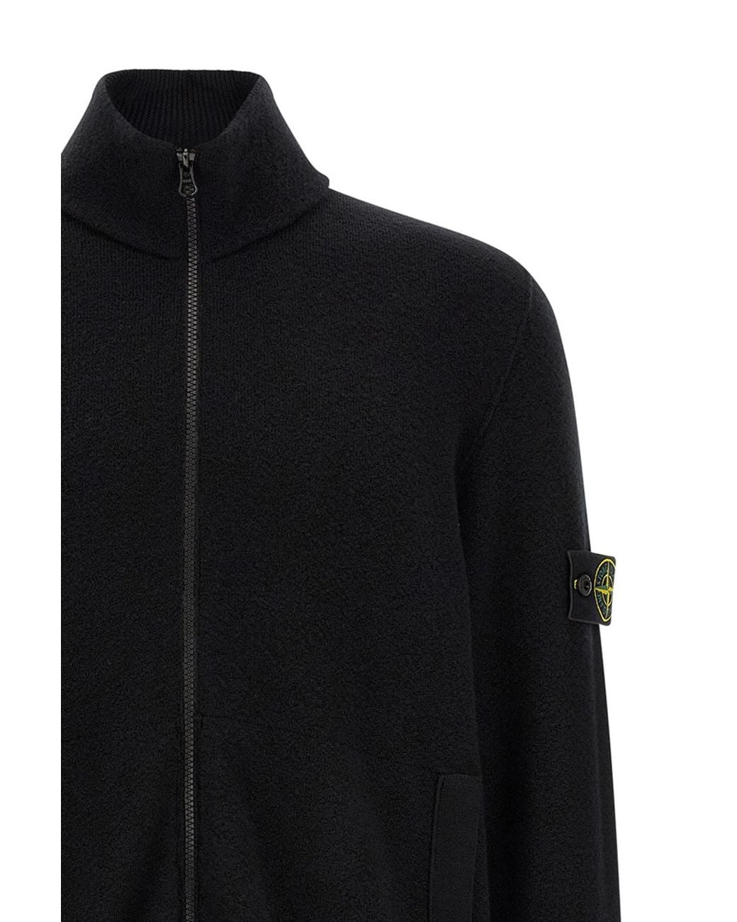 Stone Island Black Logo Patch Zipped Sweatshirt for men