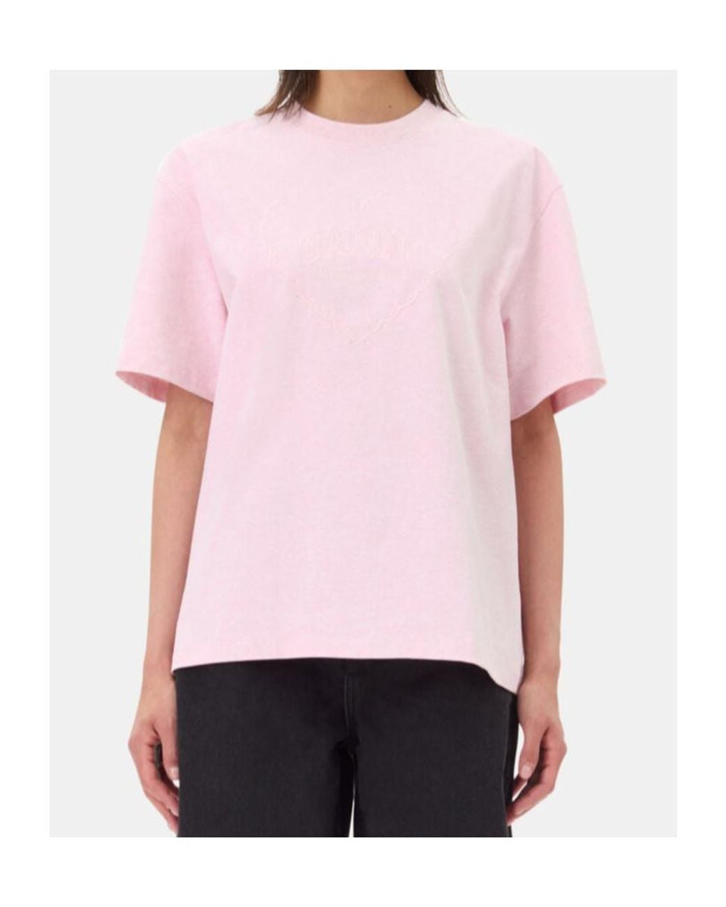 Ganni Pink Drop Shoulder Heart T-Shirt