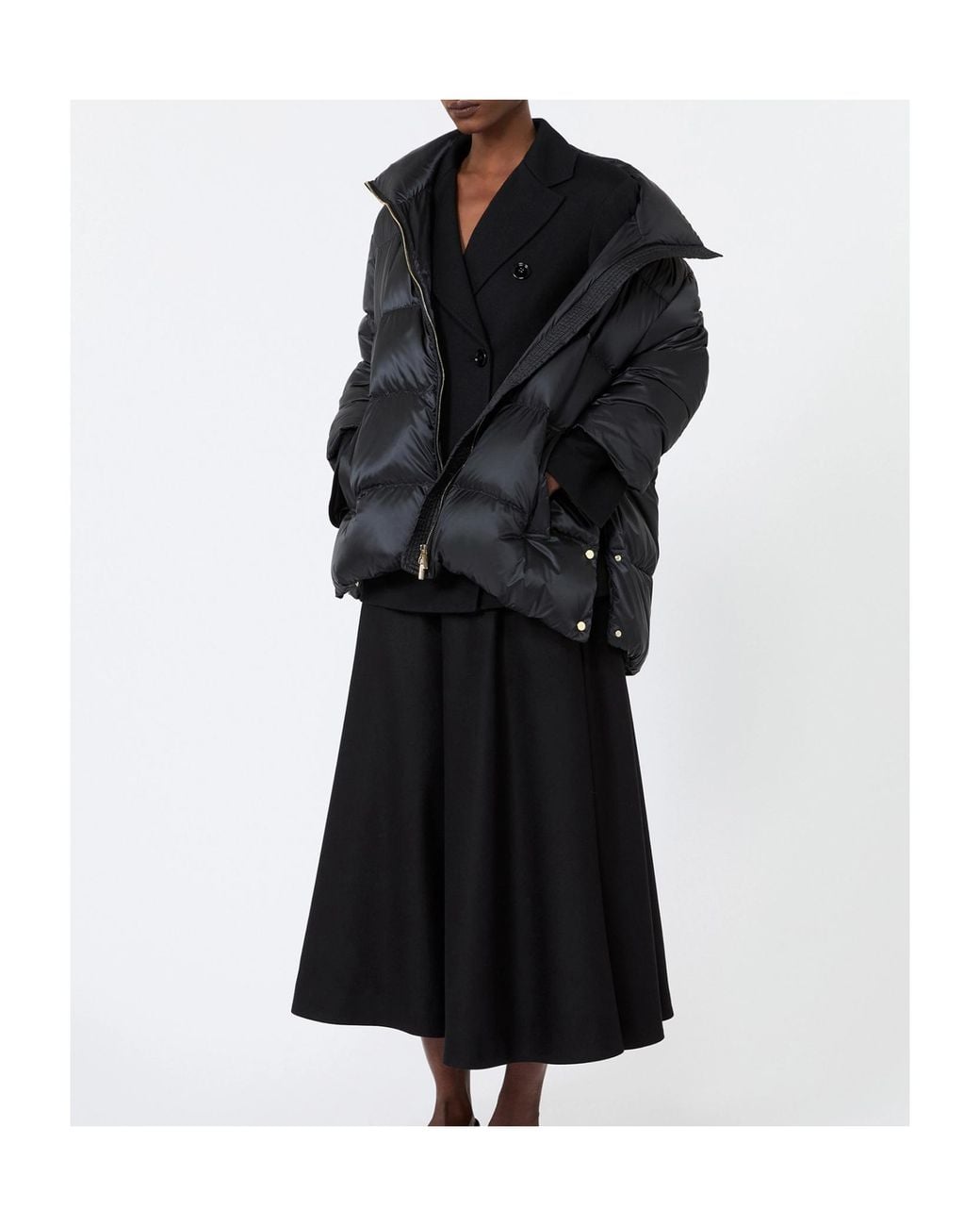 Max Mara Black Long Wool Flannel Skirt