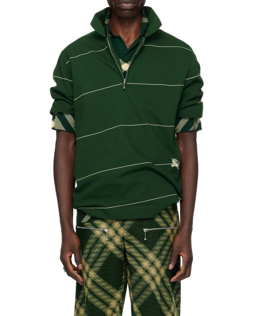Burberry Green Striped Short Sleeved Polo Shirt for men