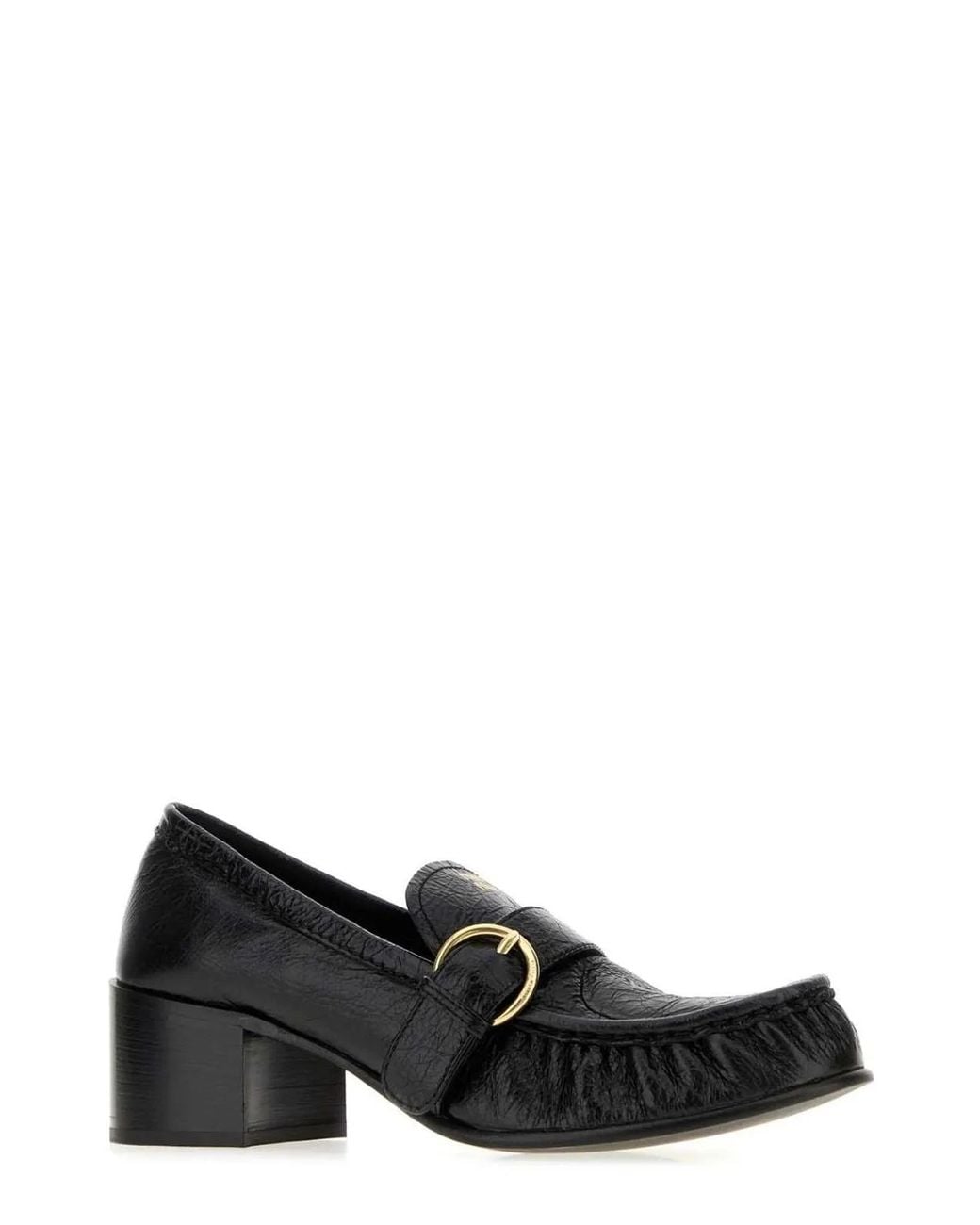 Miu Miu Black Buckle-Detail Crinkled Leather Loafers