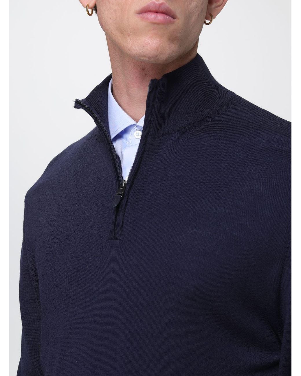 Canali Blue Half Zip Knitted Sweater for men