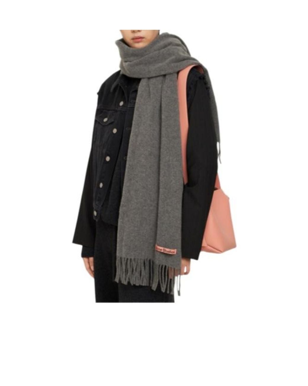 Acne Gray Rectangular Scarf With Fringes for men