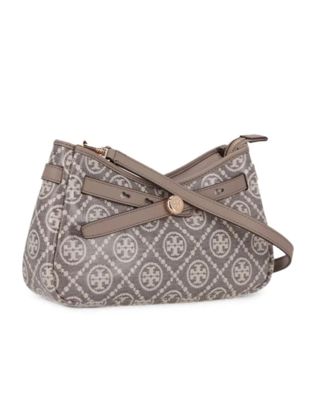 Tory Burch Gray T Monogram Coated Jacquard Romy Zip-Top Crossbody Bag