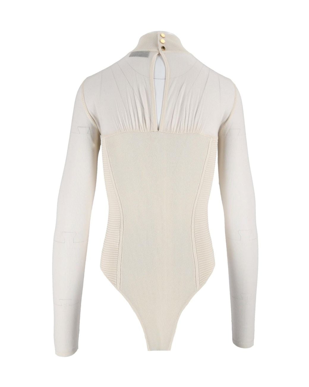 Elisabetta Franchi White Ribbed High Neck Bodysuit