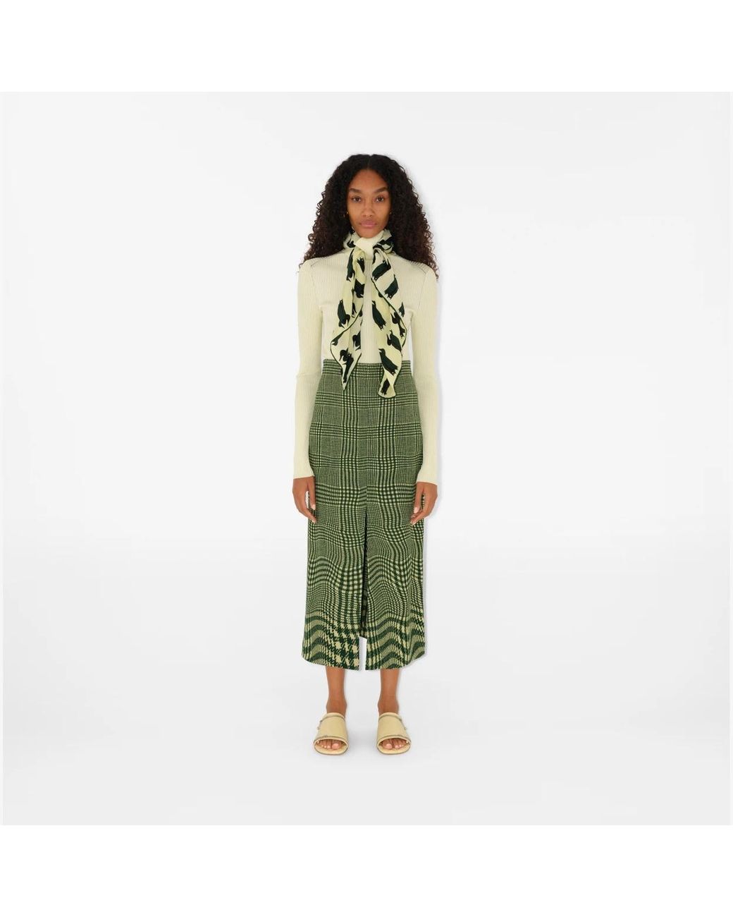 Burberry Green Scarf-Detailed Knit Jumper