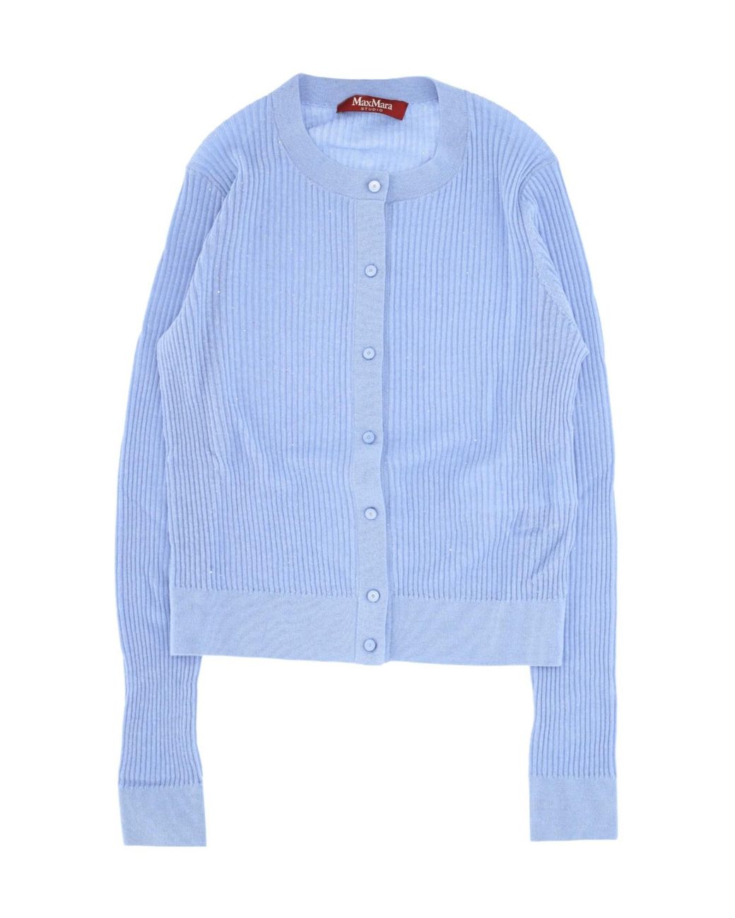 Max Mara Blue Studio Crewneck Button-Up Cardigan