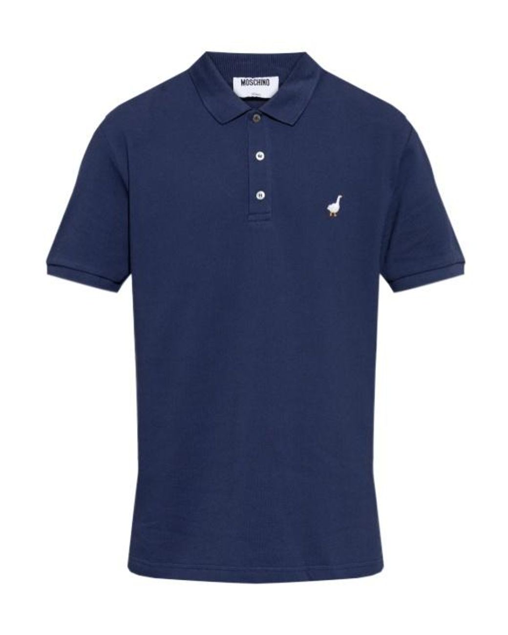 Moschino Blue Goose Embroidered Short Sleeved Polo Shirt for men