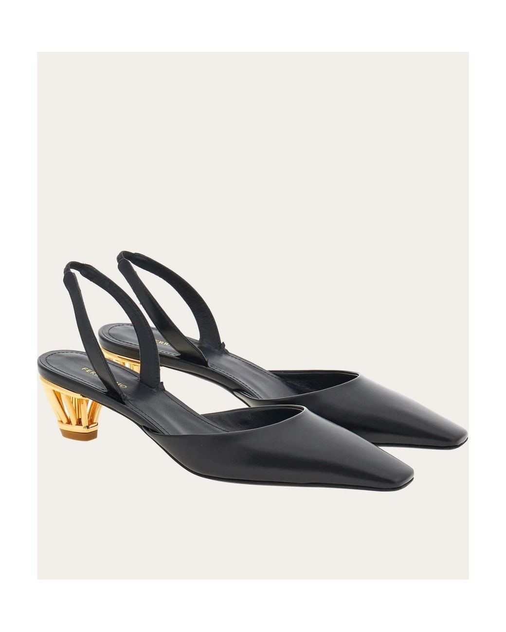 Ferragamo Metallic Ferragamo Cage Heeled Slingback Pumps