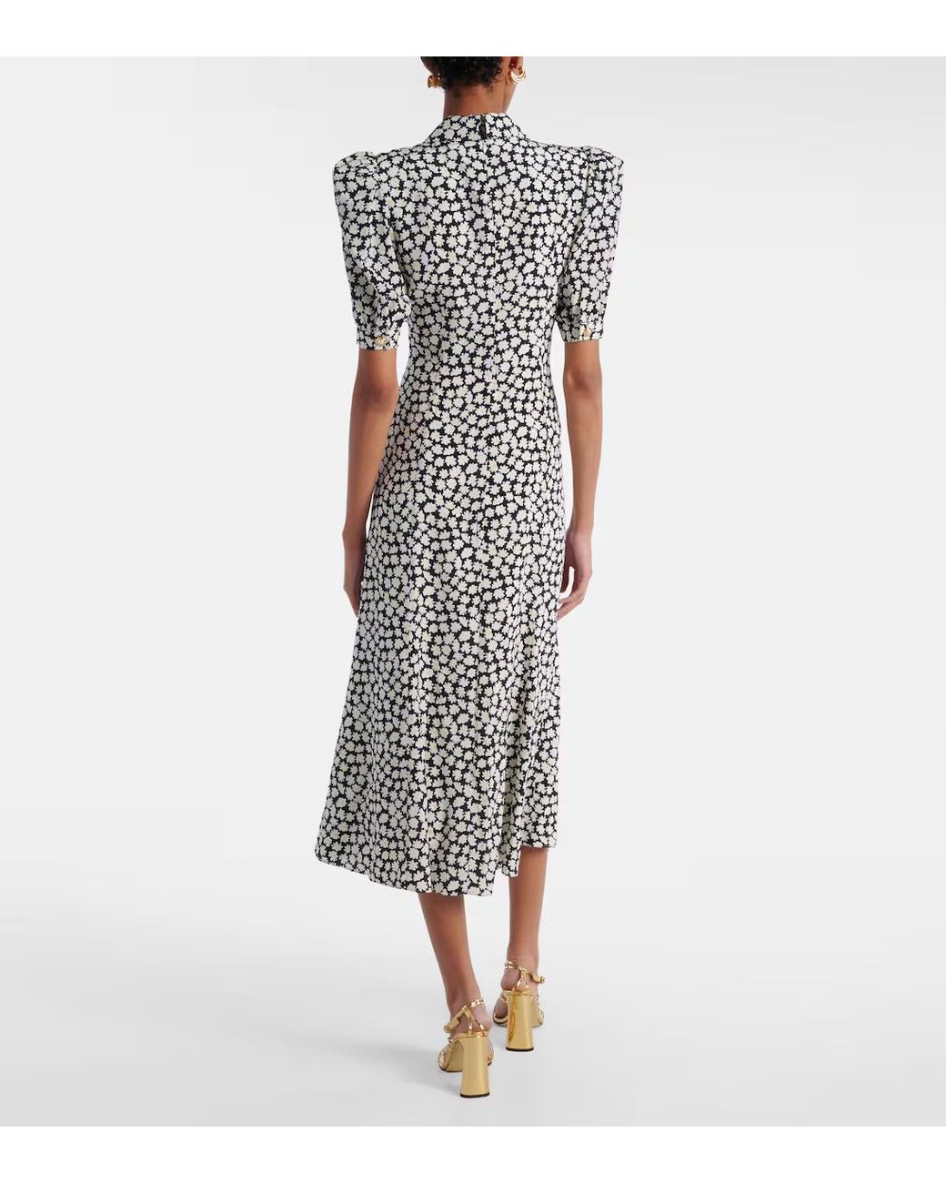 Alessandra Rich Multicolor Floral Printed Silk Midi Dress