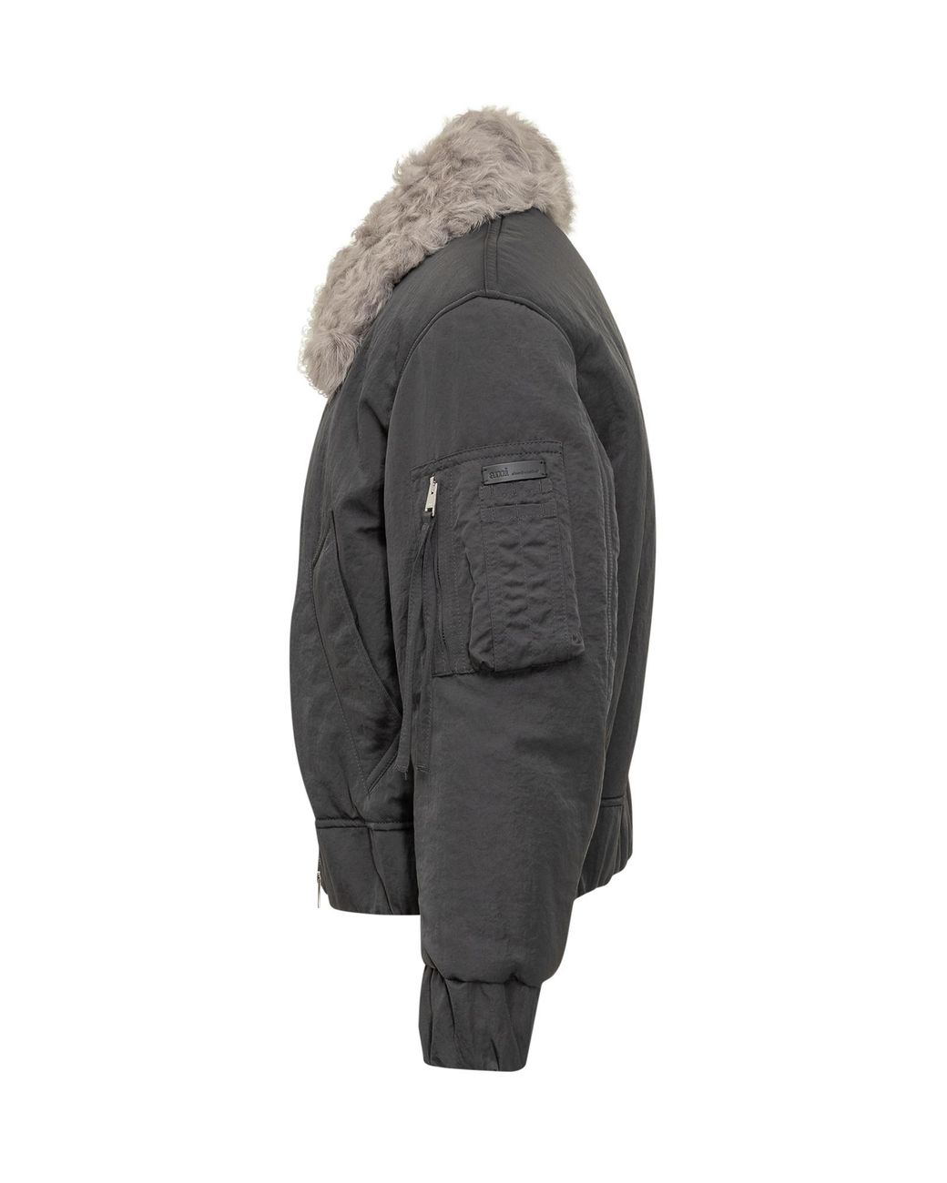 AMI Gray Ami Alexandre Mattiussi Bomber Jacket With Grey Shearling Collar for men