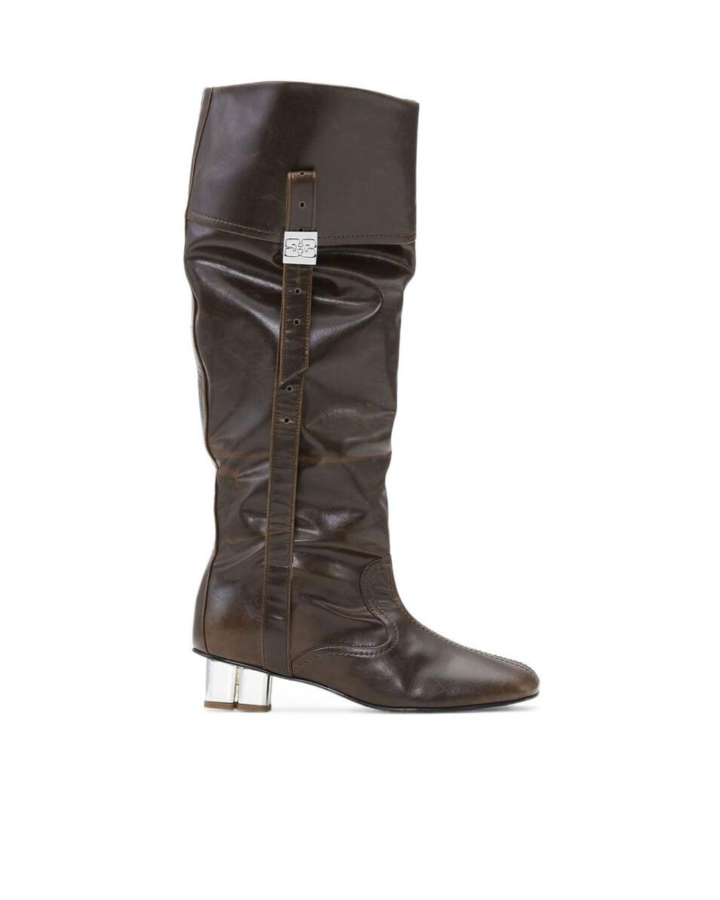 Ganni Brown Square-Toe Boots