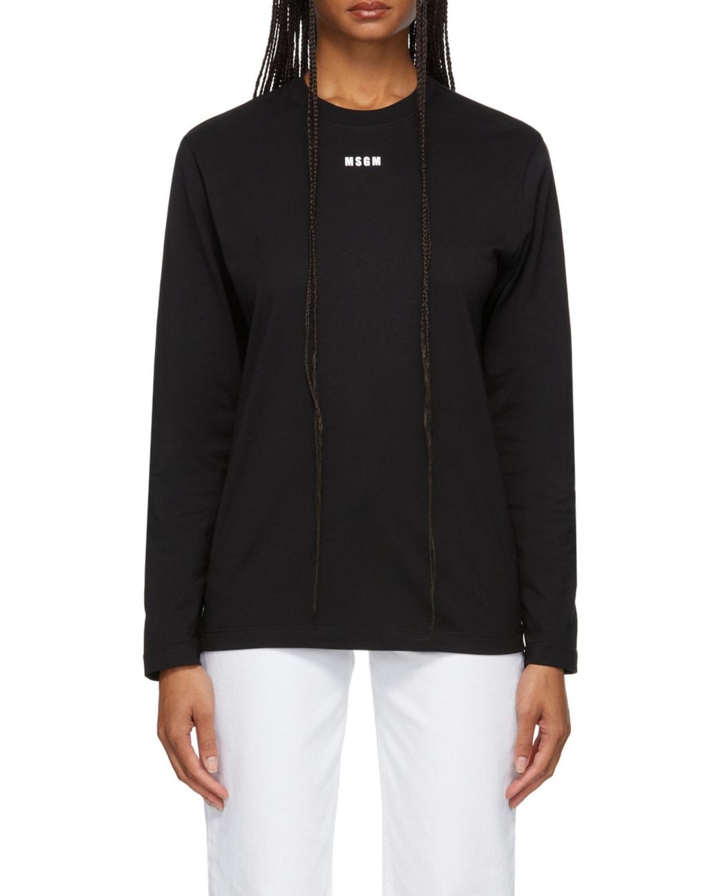 MSGM Black Logo Printed Long-Sleeved T-Shirt