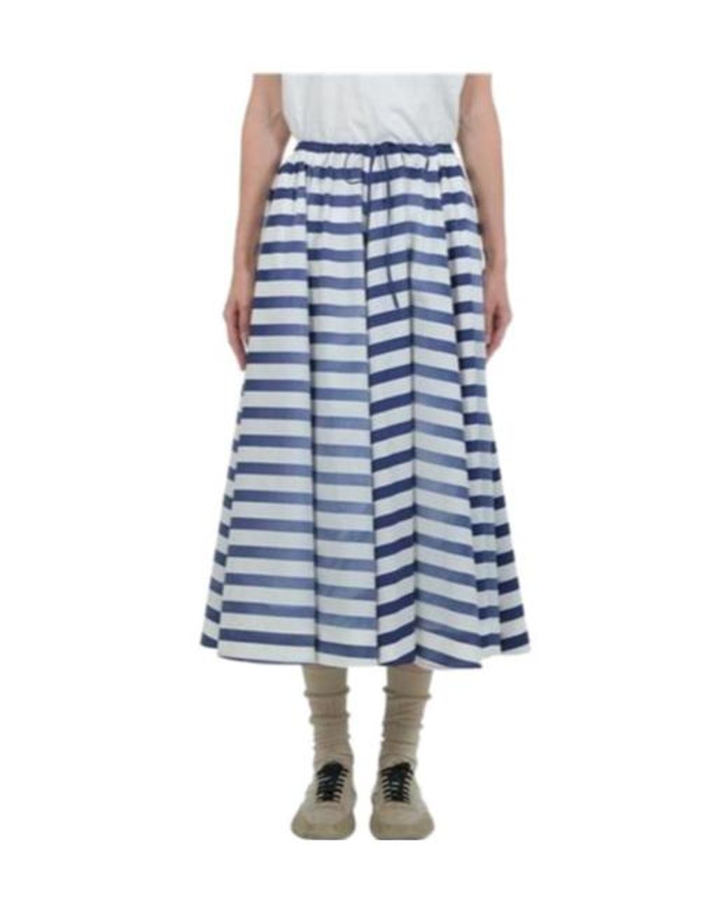 Prada Blue Striped A-Line Midi Skirt