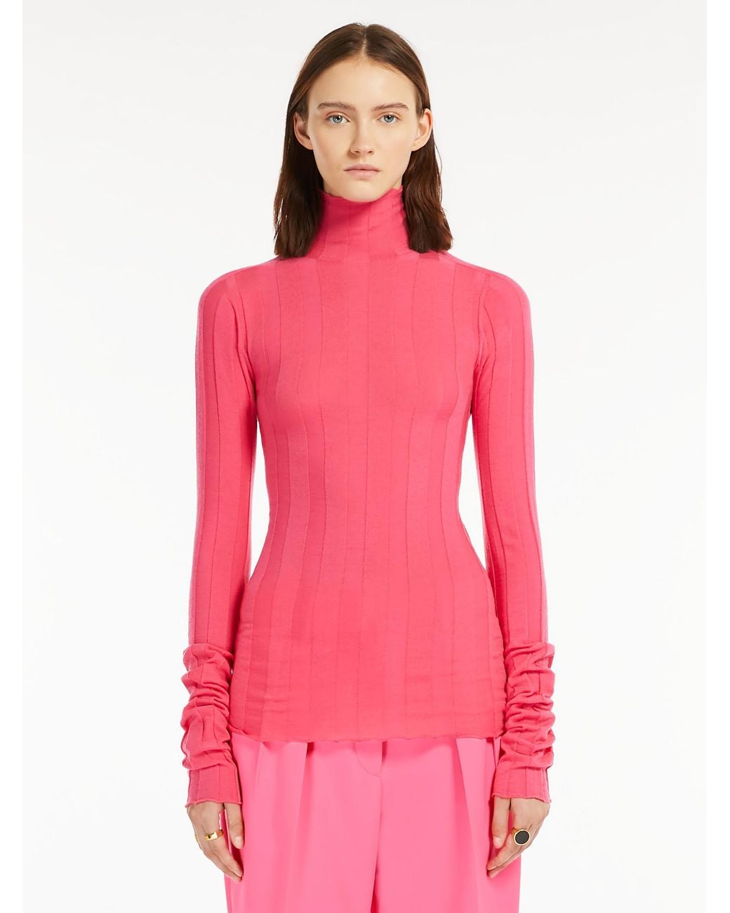 Sportmax Pink High Neck Long-Sleeved Top