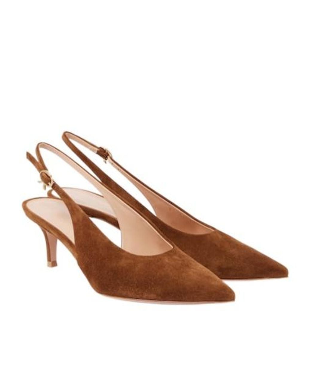 Gianvito Rossi Brown Solid Suede Slingback Pumps