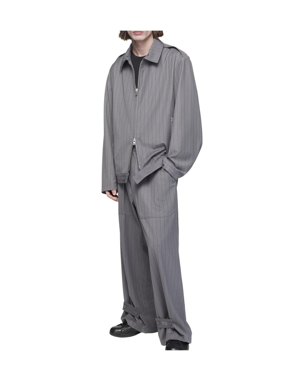 Y-3 Gray Lapel Striped Zip-Up Jacket for men