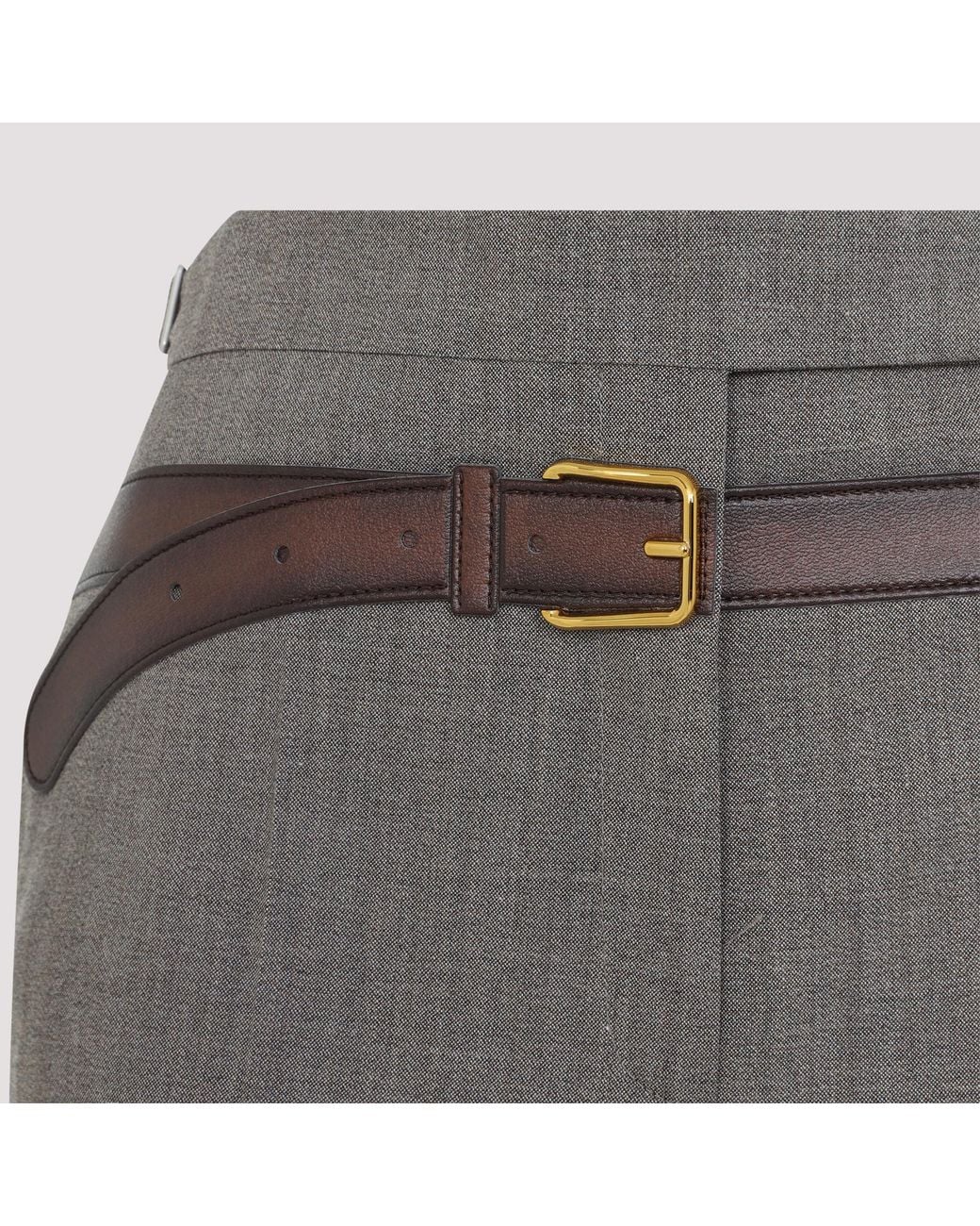 Prada Gray Belt-Detailed Pleated Trousers