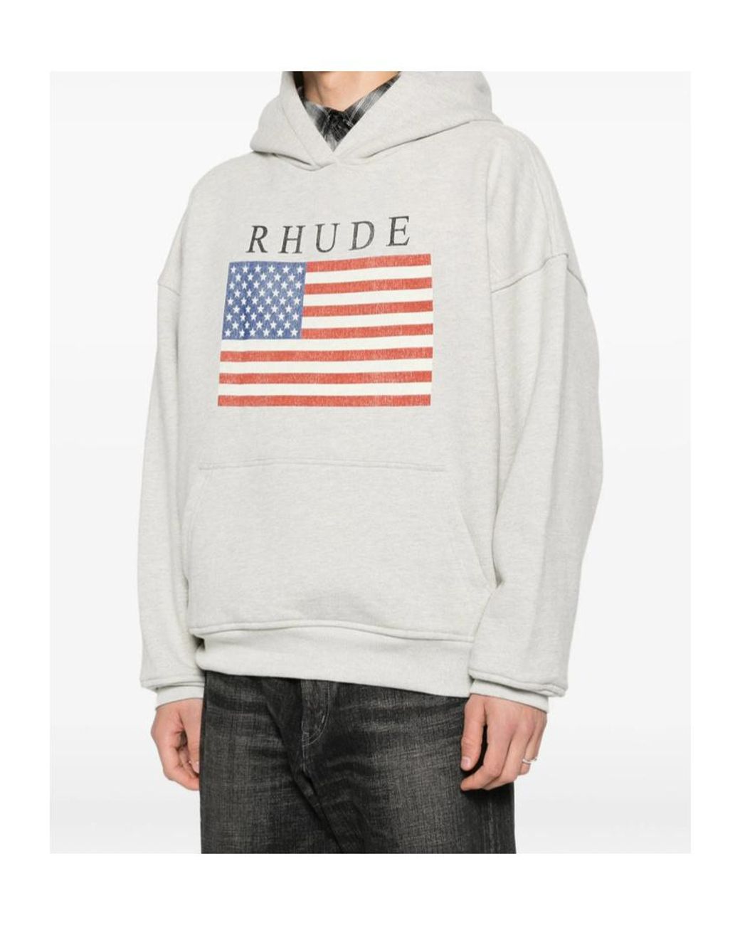 Rhude White Flag-Graphic Hoodie for men