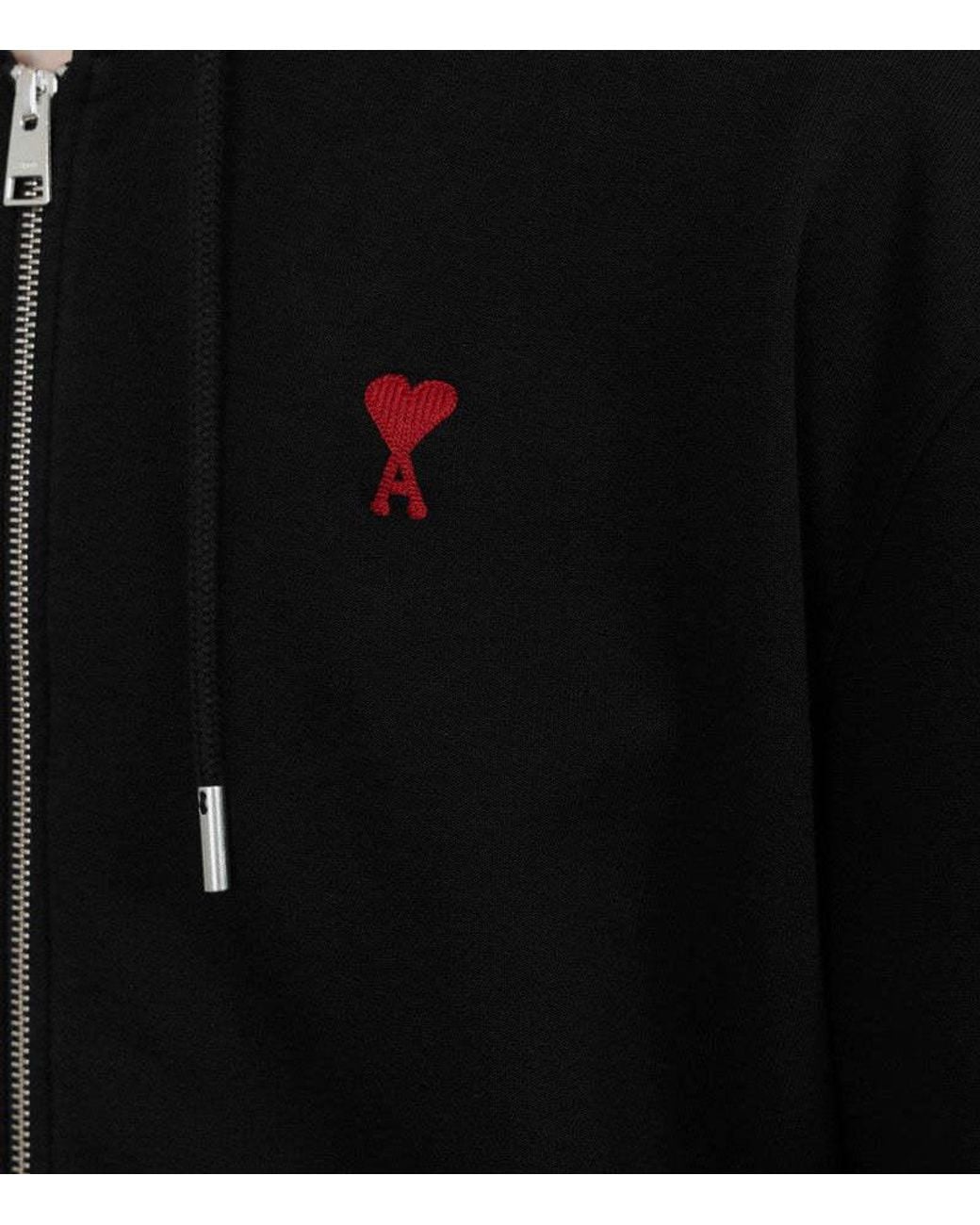 AMI Black Logo Detailed Zip-Up Hoodie for men