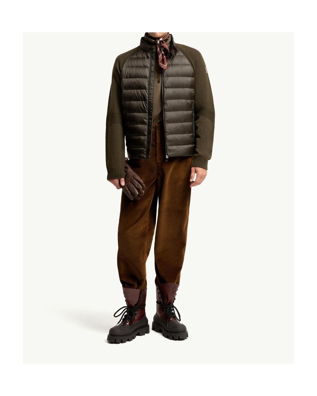 Moncler Green Wool Blend Padded Zip-Up Cardigan for men