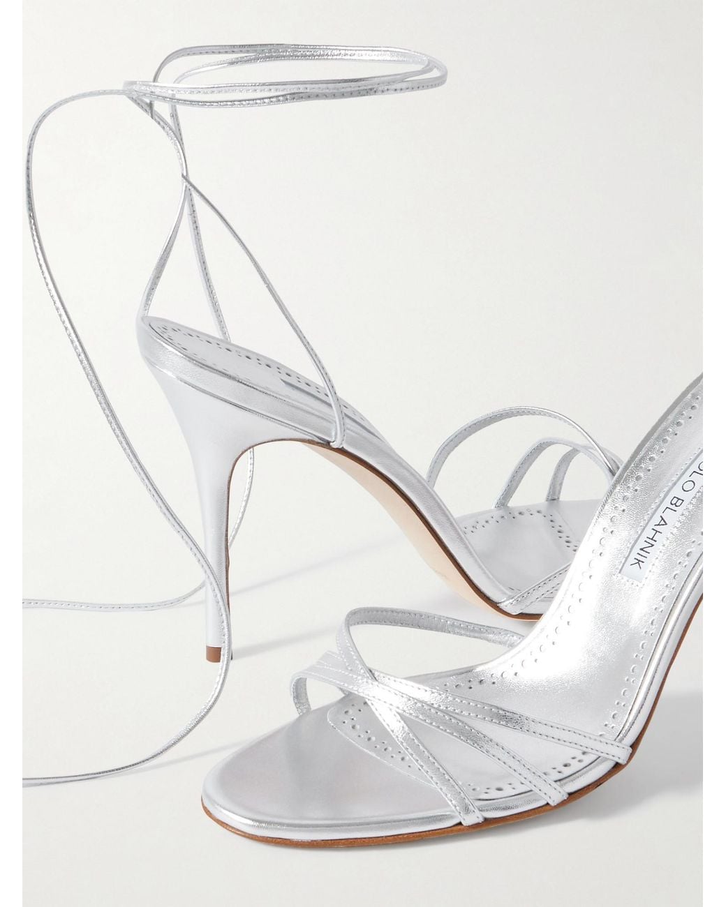 Manolo Blahnik Natural Leva 105 Metallic Leather Sandals