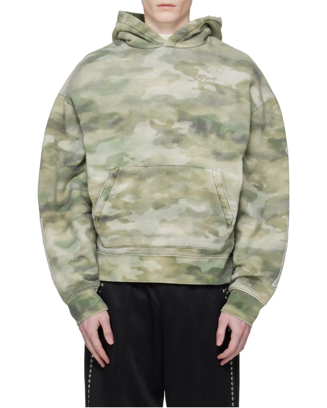Amiri Green Long Sleeve Logo Detail Hoodie for men