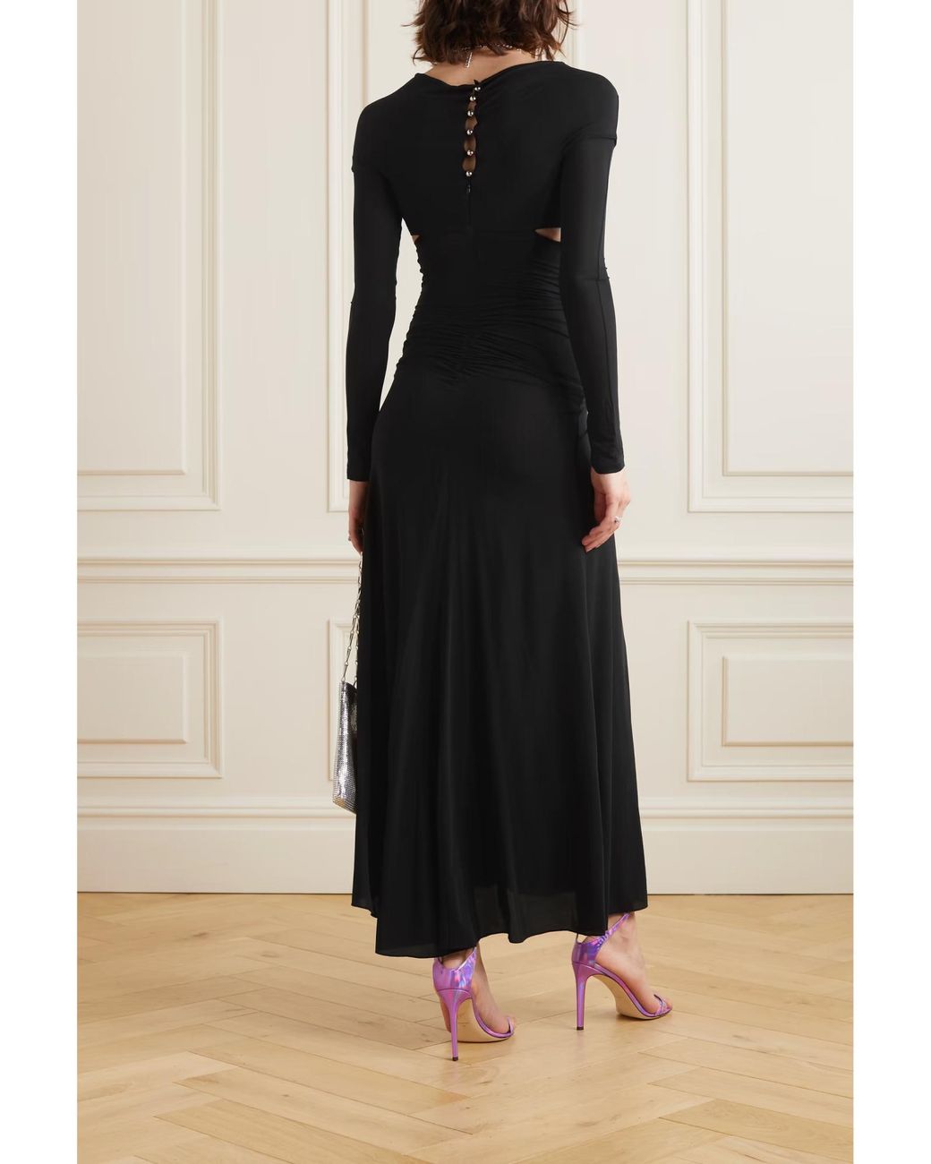 Rabanne Black Cut-Out Embellished Maxi Dress