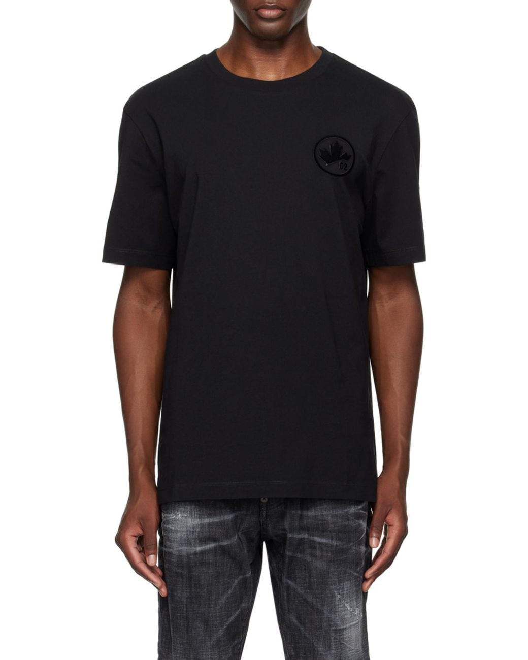 DSquared² Black Logo Patch Crewneck T-Shirt for men
