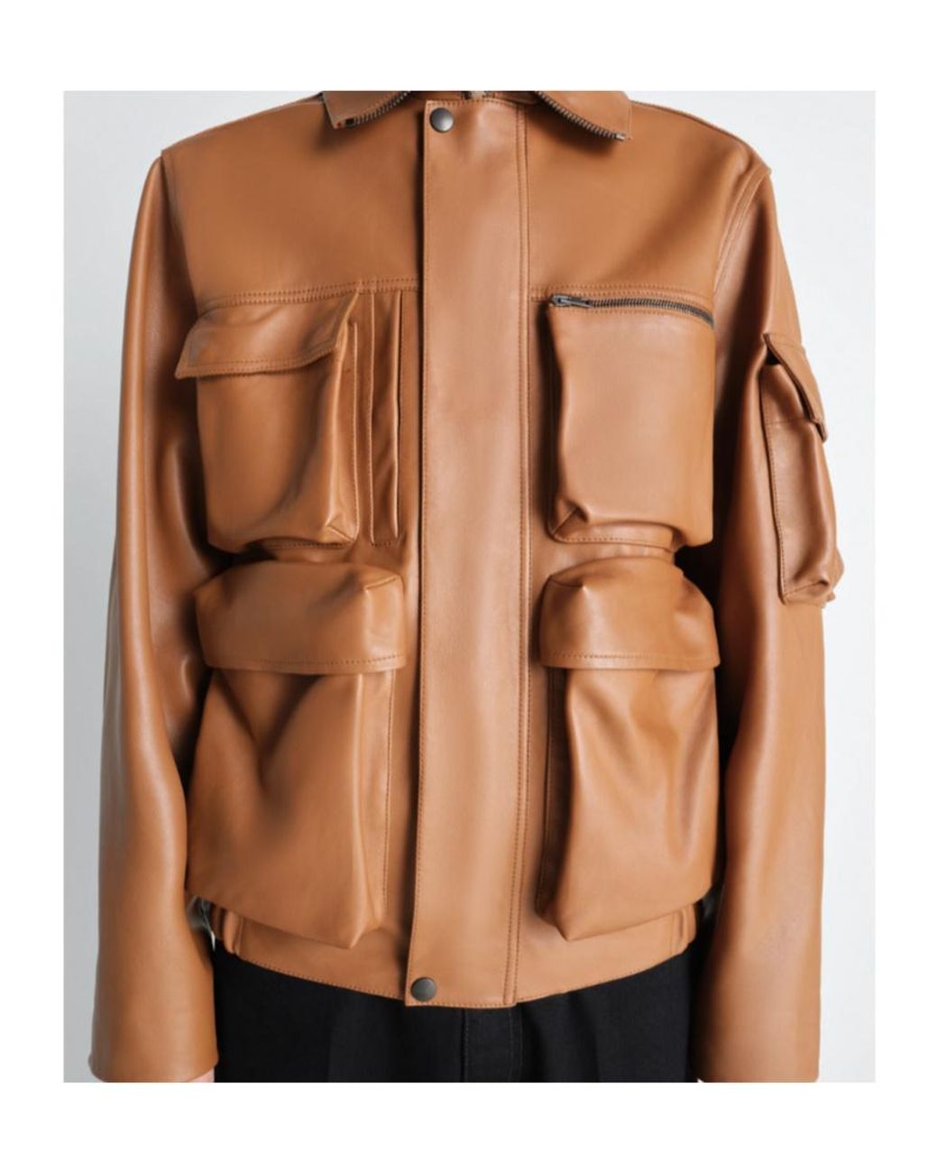 Lemaire Brown Multipocket Leather Jacket for men
