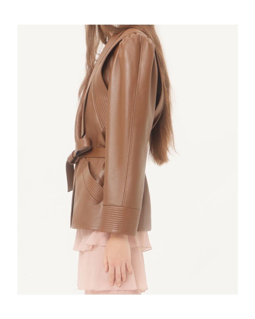 Valentino Brown Long-Sleeve Leather Jacket