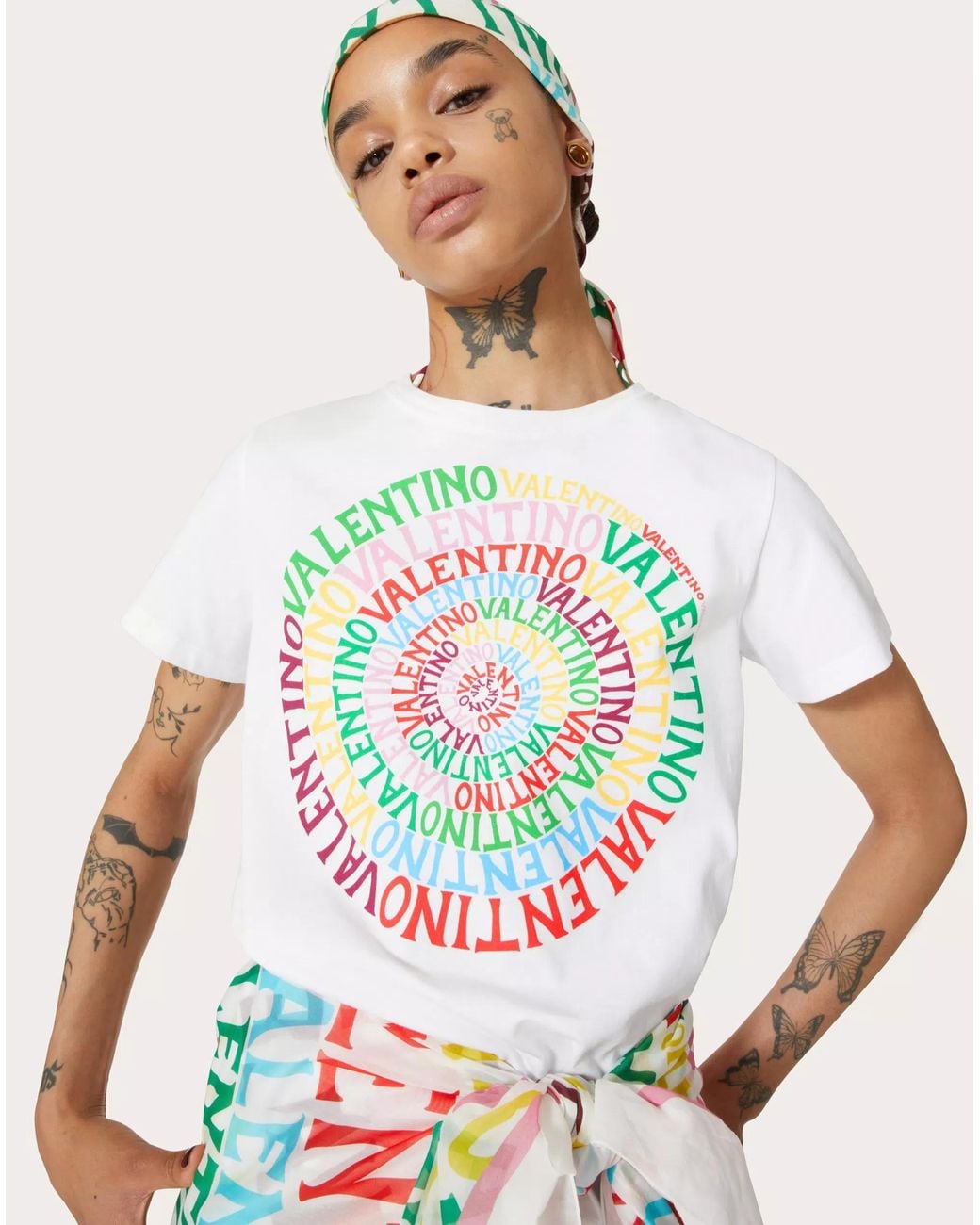 Valentino White Logo Ring Jersey T-Shirt