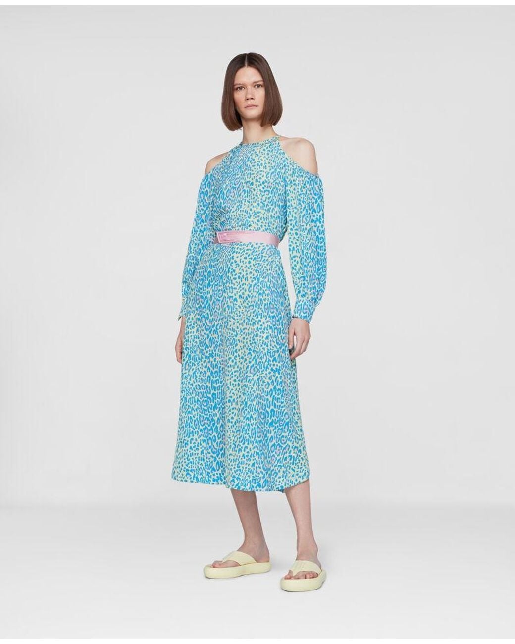 Stella McCartney Blue Leopard Printed Belted Maxi Dress