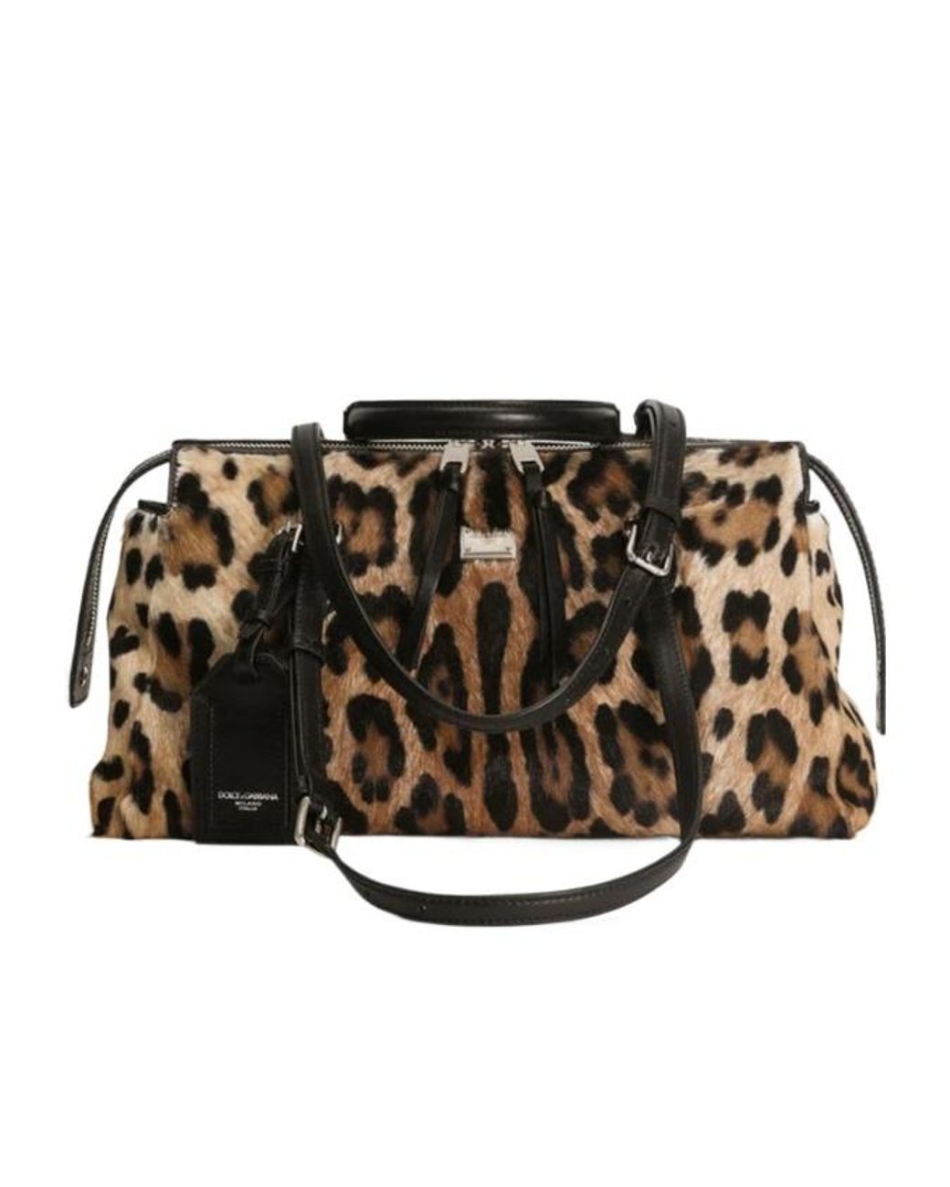 Dolce & Gabbana Black Leopard Printed Vittoria Bag