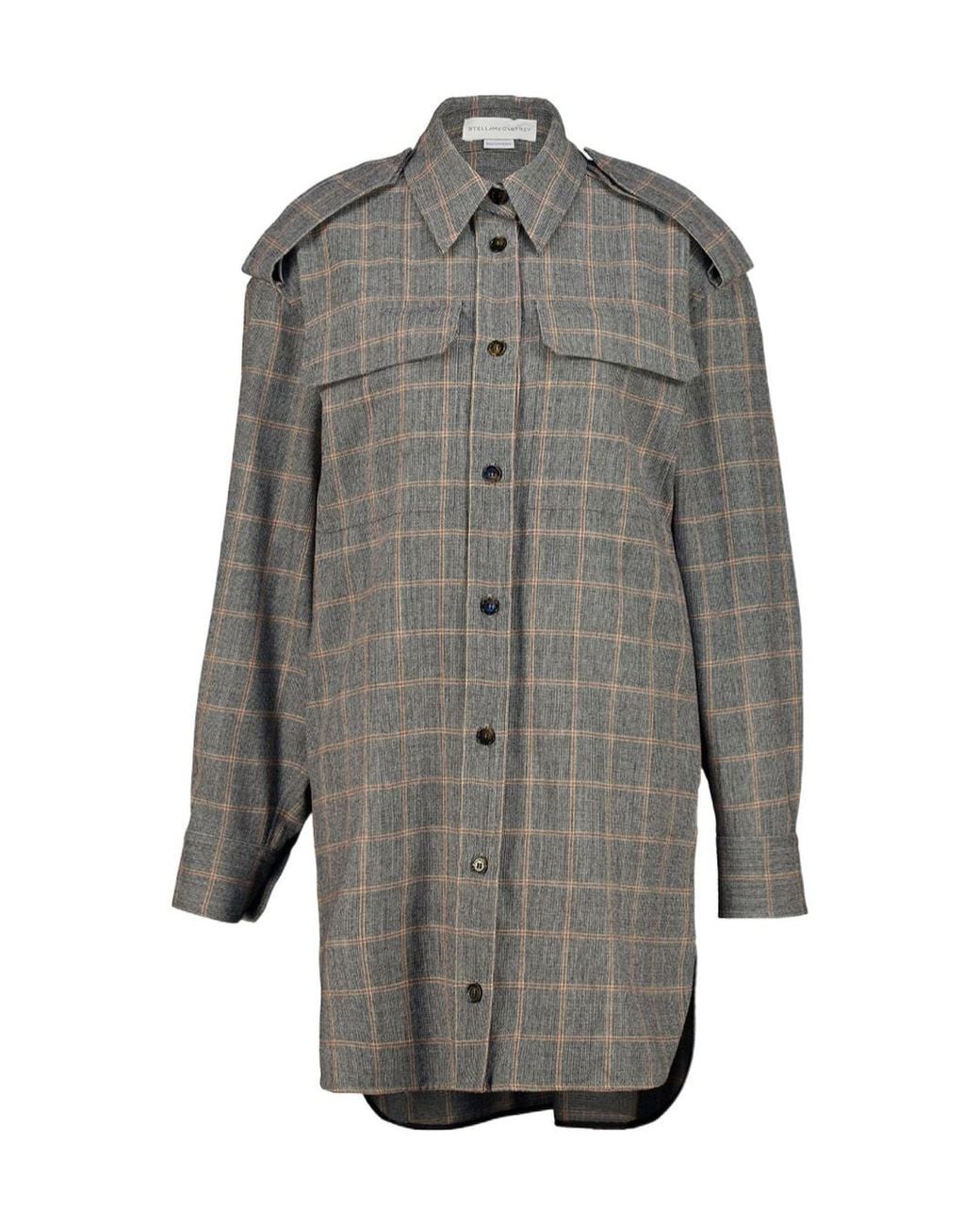 Stella McCartney Gray Checked Mini Shirt Dress