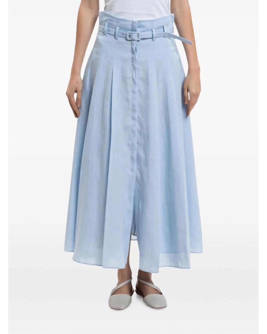 Gabriela Hearst Blue Belted Midi Skirt