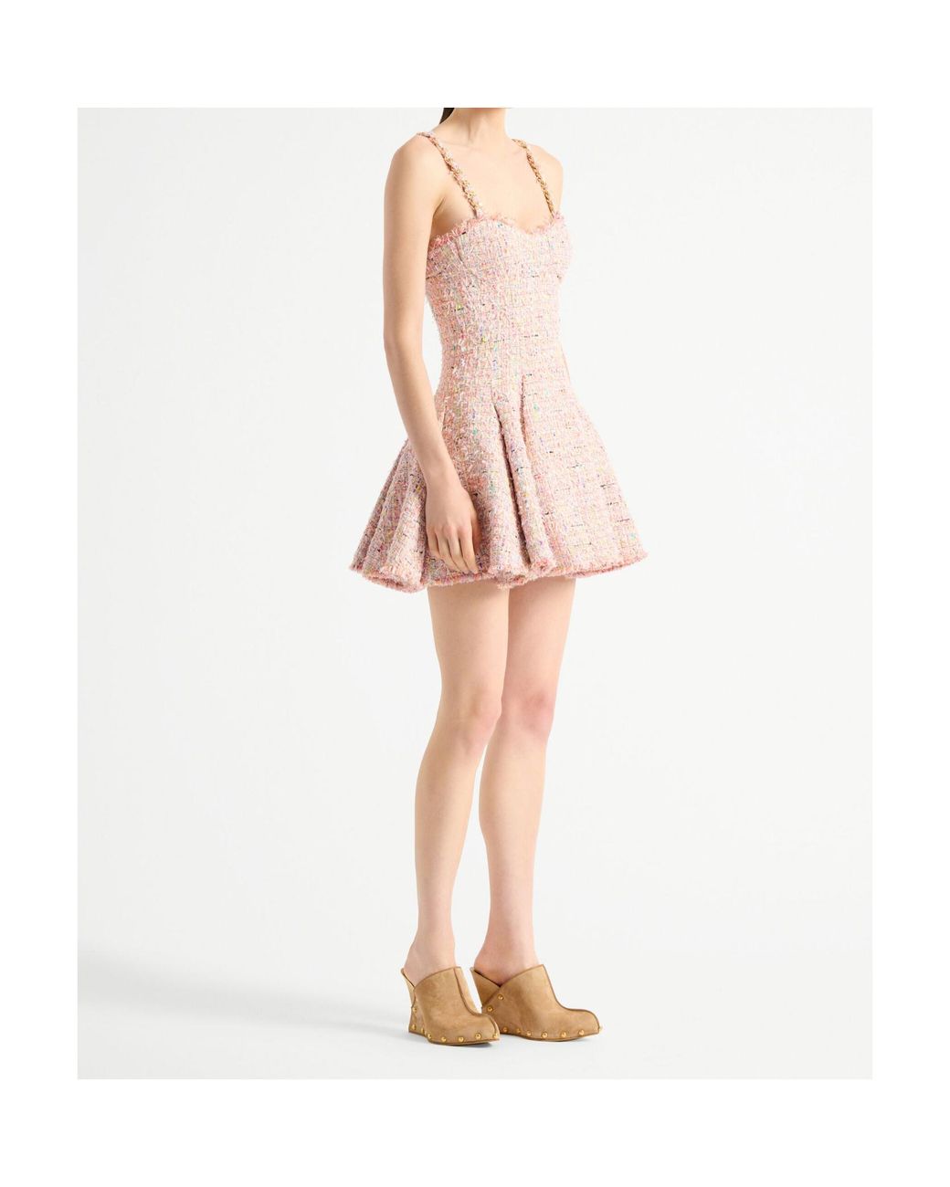 Balmain Pink Tweed Flared Mini Dress