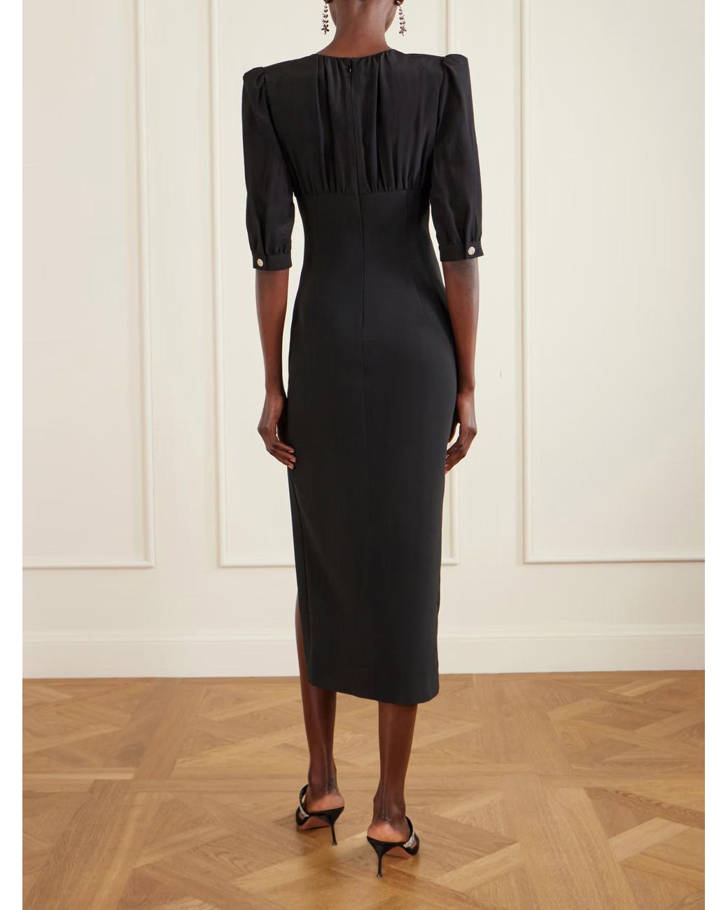 Alessandra Rich Black Bow-Knot Pleated Dress