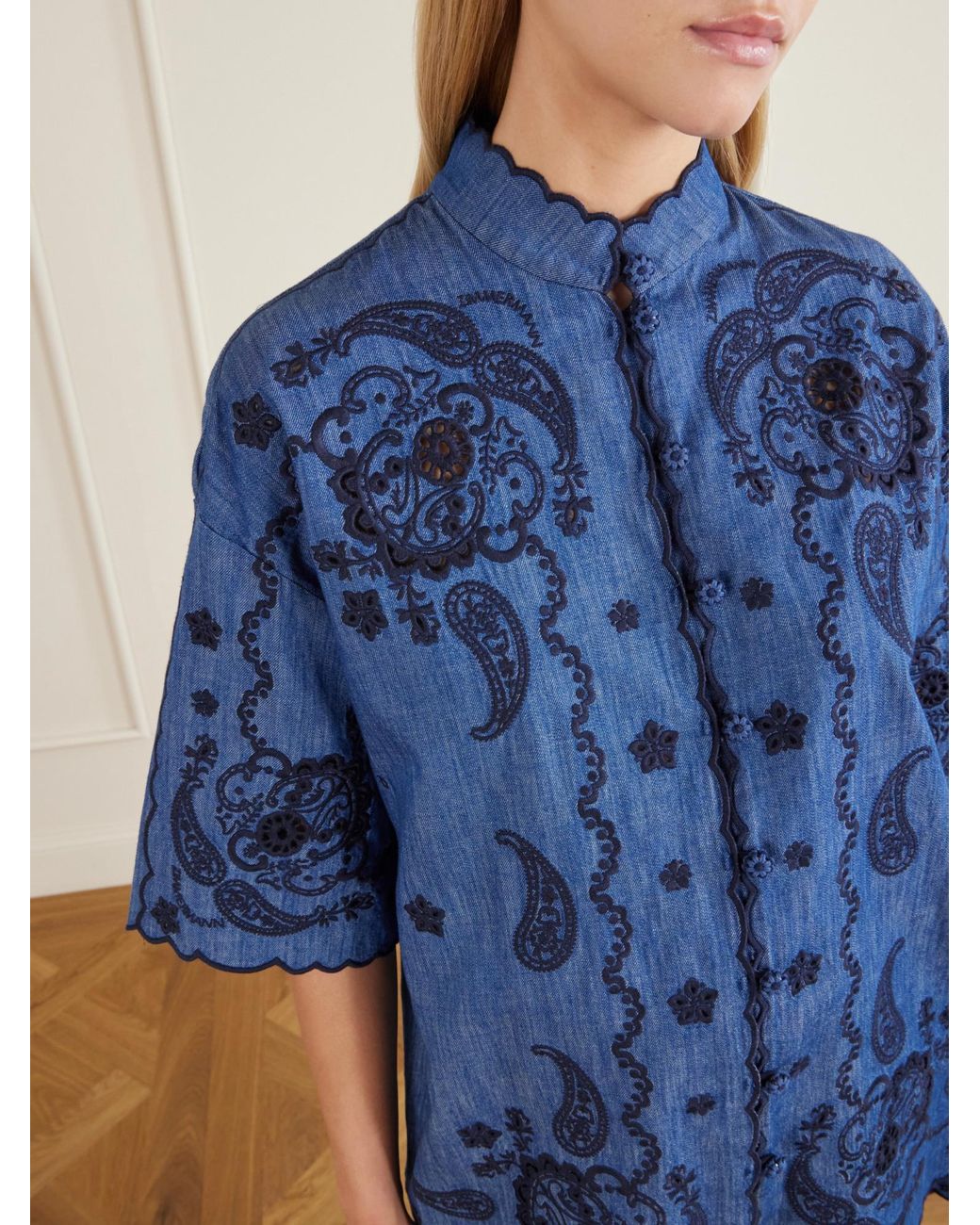 Zimmermann Blue Aster Embroidered Denim Shirt