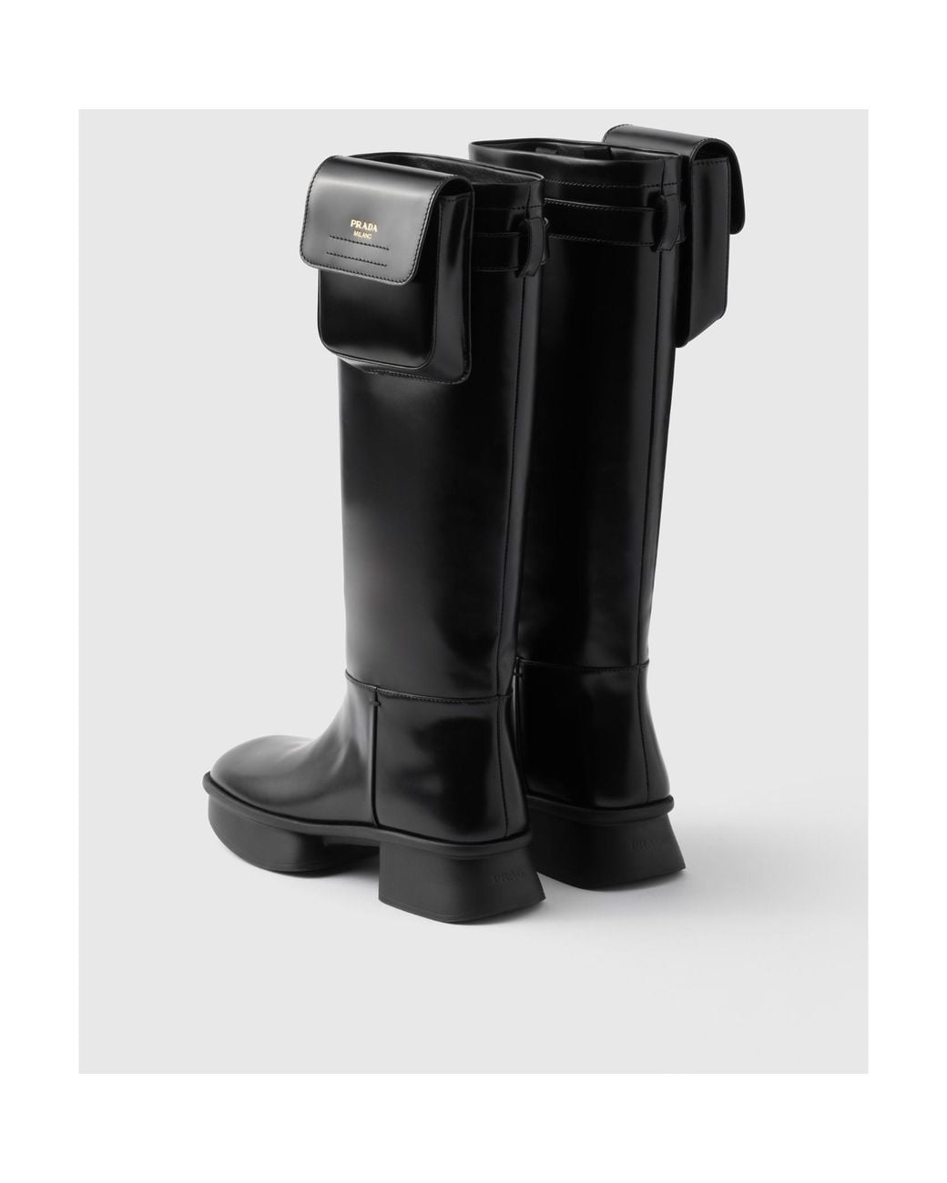 Prada Black Equal Block-Heeled Pouch Boots
