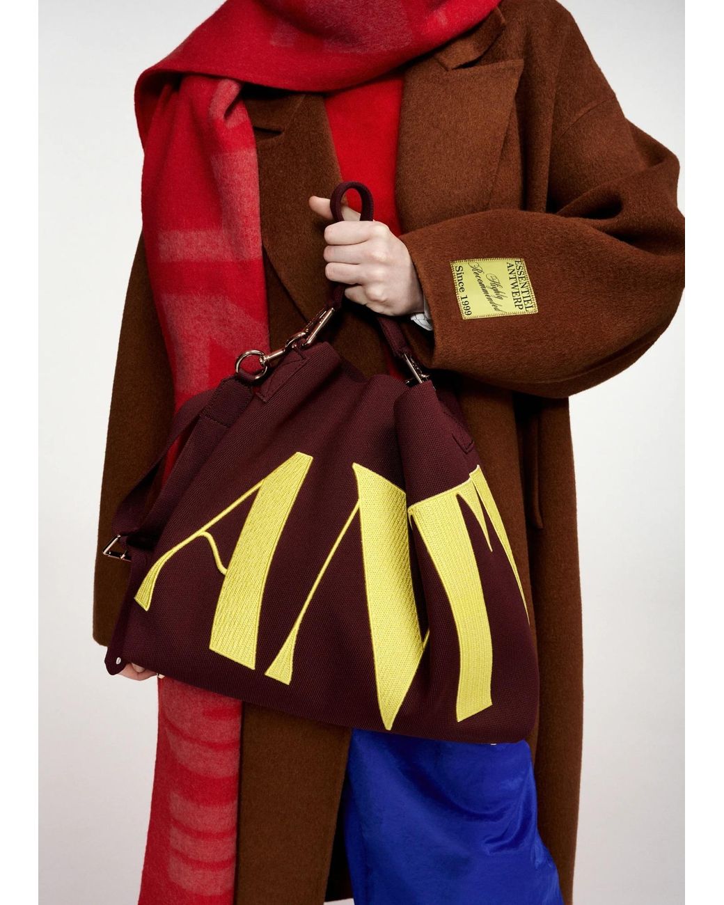 Essentiel Antwerp Brown Logo-Patch Single Breasted Coat