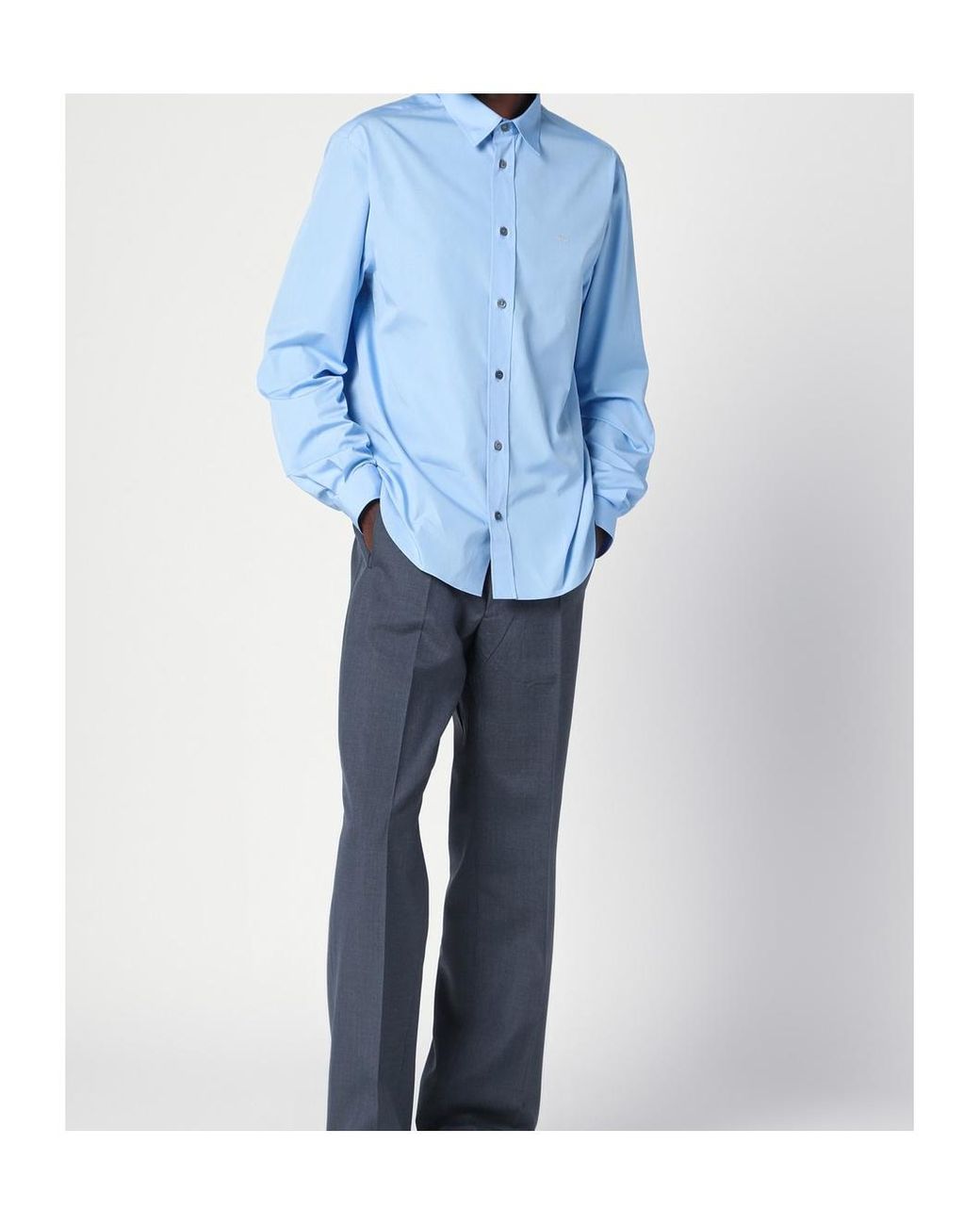 Prada Blue Long Sleeved Buttoned Shirt for men