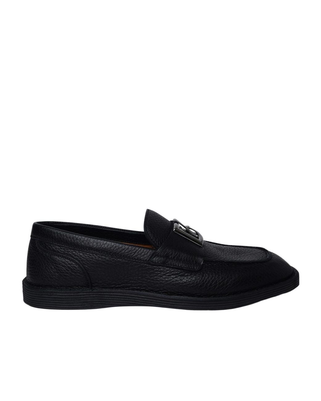 Dolce & Gabbana Black Logo-Plaque Almond Toe Loafers for men