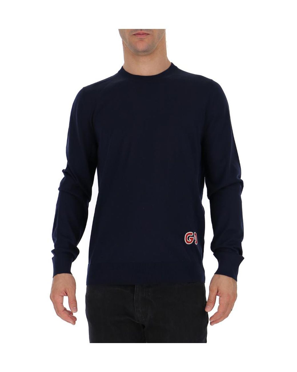 Gucci Blue Gg Logo Patch Jumper for men