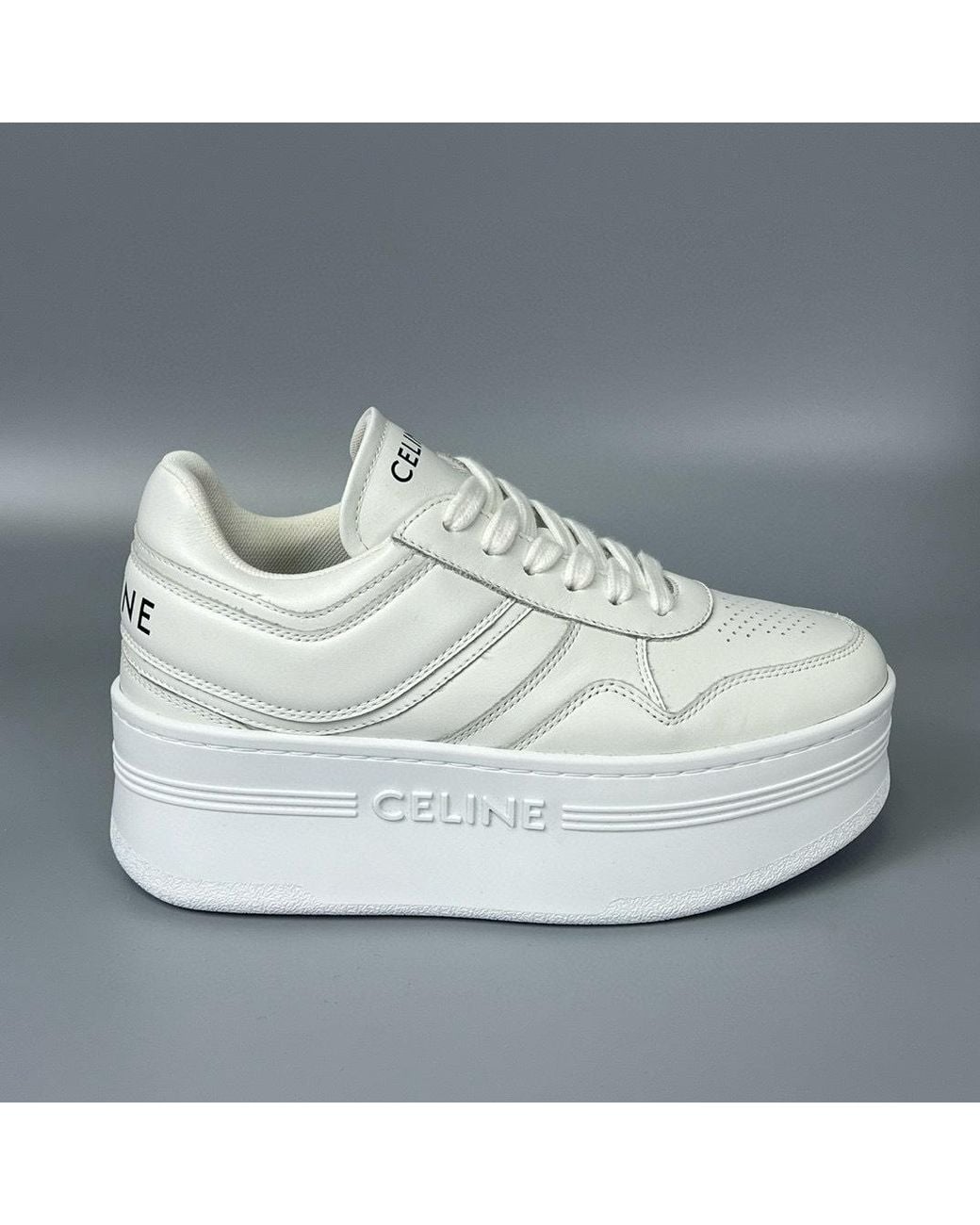 Céline White Block Sneakers With Wedge Outsole