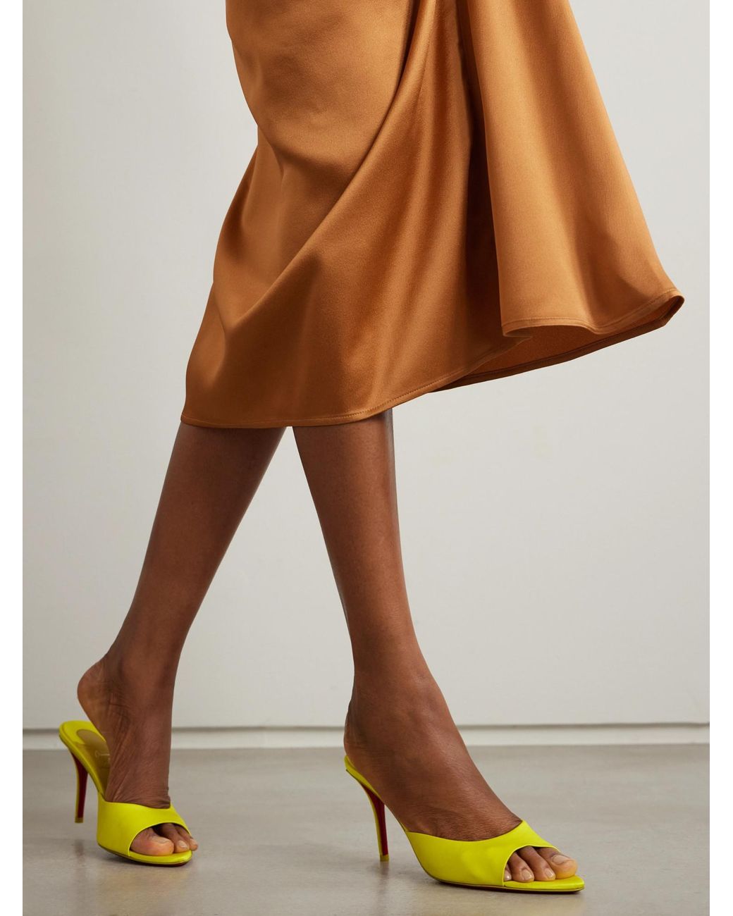 Christian Louboutin Yellow Apostropha 80 Satin Mules